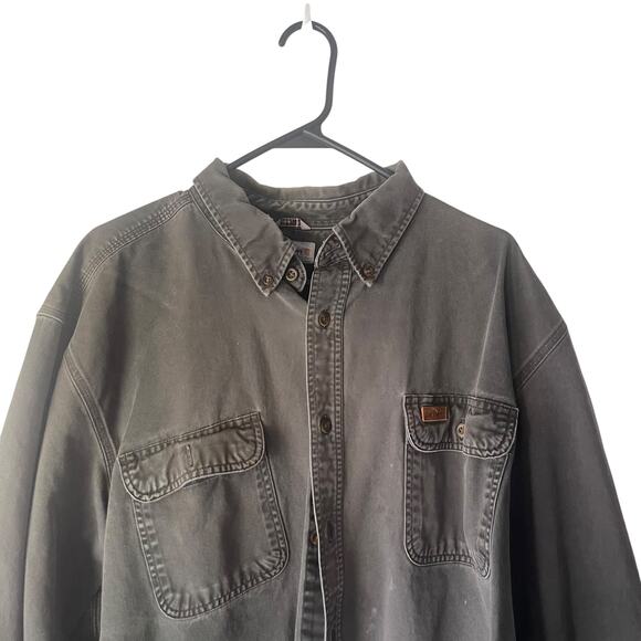 Carhartt Men 2XL‎ Grey Stone Canvas Heavy Workwear Long Sleeve Button Up - Picture 2 of 12